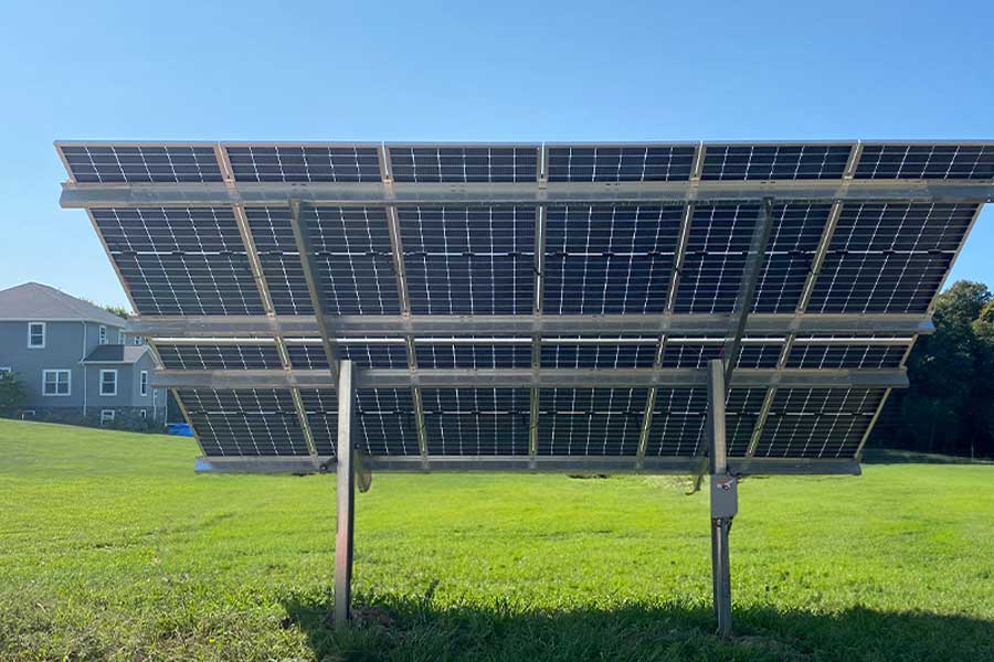 Solar panels in residential yard